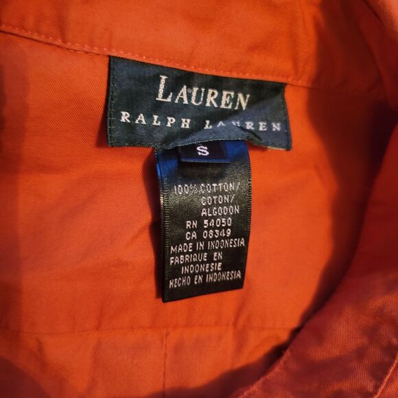 Lauren Ralph Lauren Shirt Women Small Orange Button Up Long Sleeve Pockets Logo - Picture 7 of 8